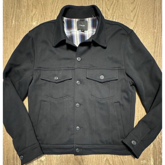 Vince Men's XS Soft Trucker Jacket Black Full Button Pockets Collared